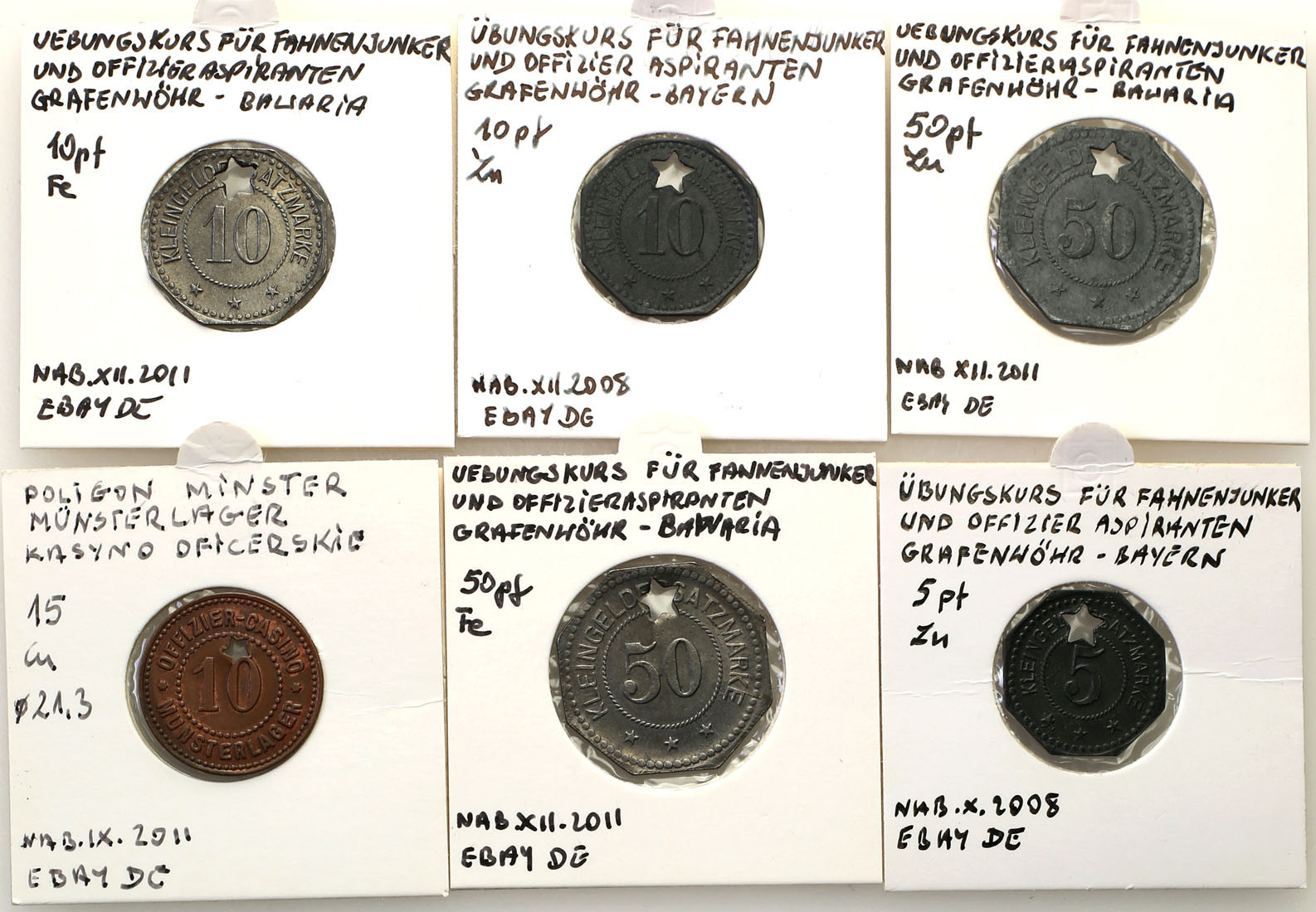 Niemcy, Bawaria. 5 - 50 Pfennig Szkoła Oficerska, zestaw 6 żetonów